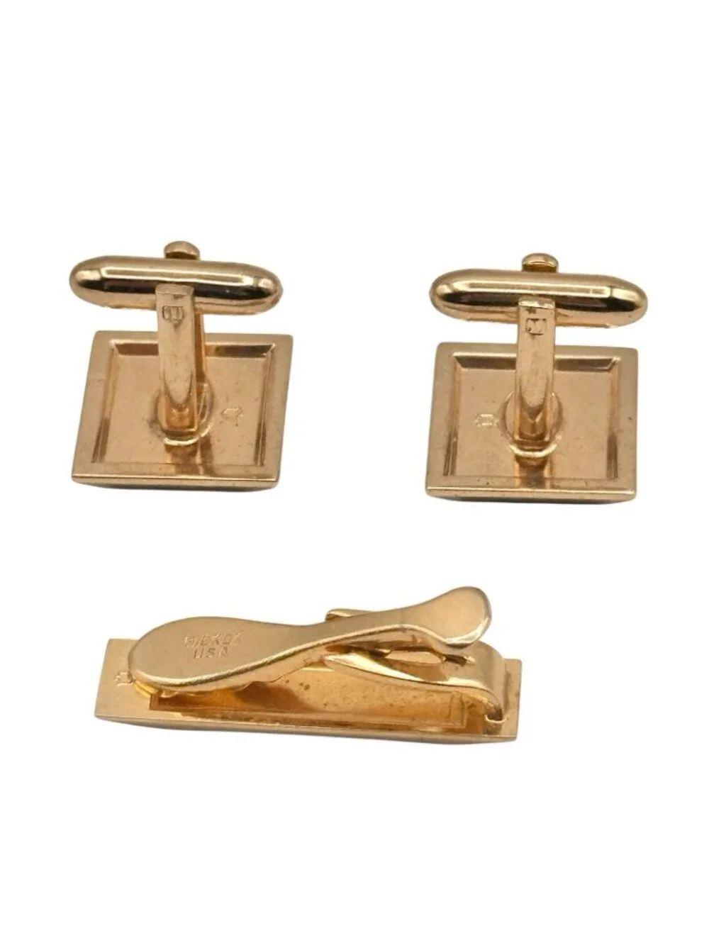 Vintage Monogram Initial F Cufflinks and Tie Clip Set Hickok USA Gold Tone